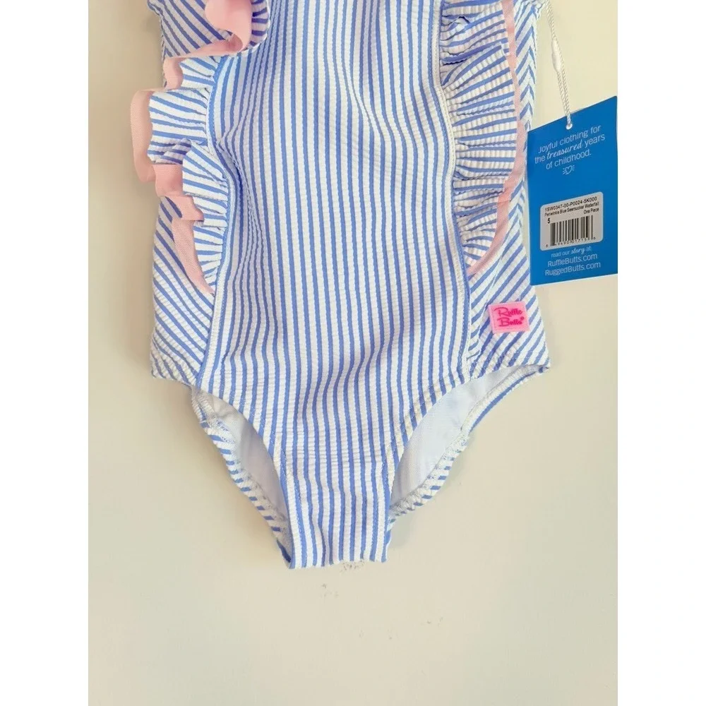 Ruffle Buts Seersucker Striped One Piece Swimsuit Size 5 Ruffle Beach